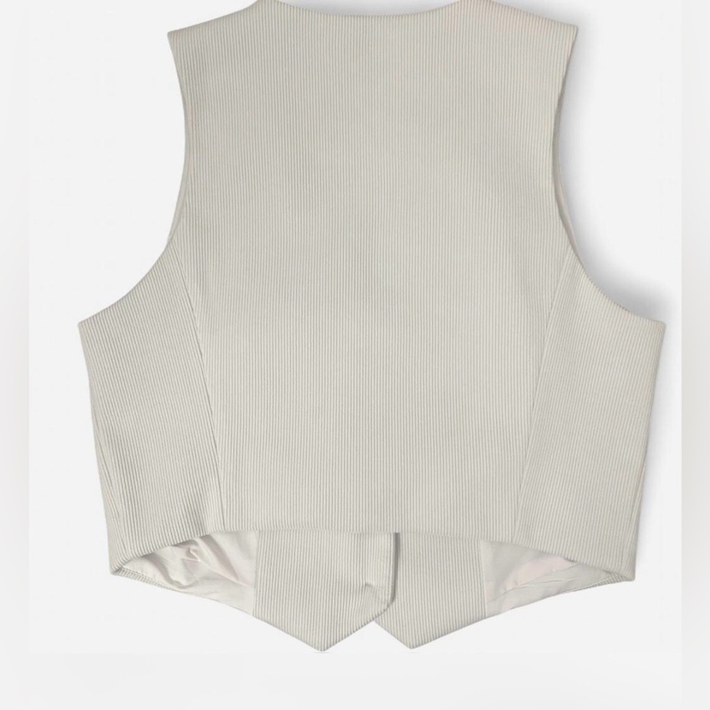 House of Harlow 1960 Cream Ivory Corduroy-like V-neck Button Up Sleeveless Vest - Picture 3 of 5
